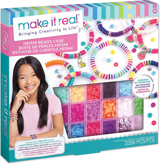 Make It Real Jewellery Making Bead Set with Heishi Beads, Silver Charms and Storage Case - Great for Friendship Bracelets - Arts and Crafts Ages 8+